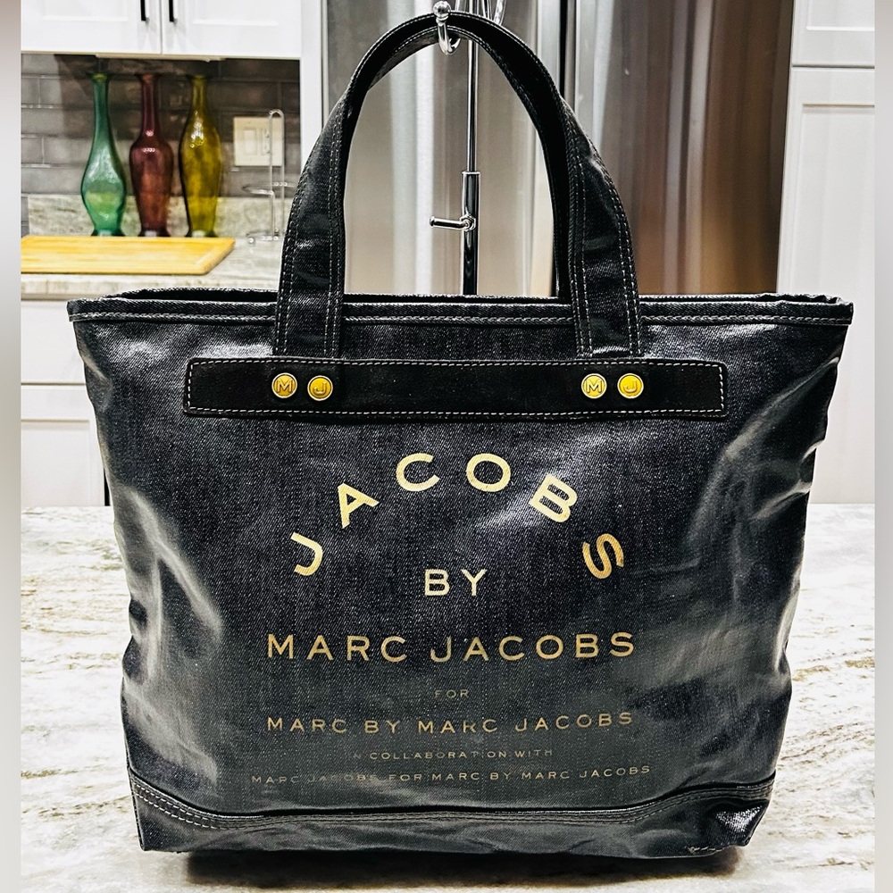 Marc Jacobs Authentic Vinyl Coated Black Denim Tote